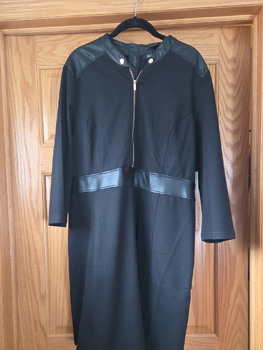 Black Faux-Leather Trim Women's Dress